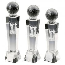 Crystal Golf Trophy with 3D Male Golfer inside (In Presentation Case) | 170mm | S20