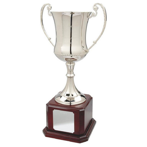 Nickel Plated Trophy Cup on Wood Base | 470mm | T.8607