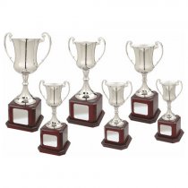 Nickel Plated Trophy Cup on Wood Base | 470mm | T.8607