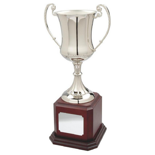 Nickel Plated Trophy Cup on Wood Base | 395mm | T.7564