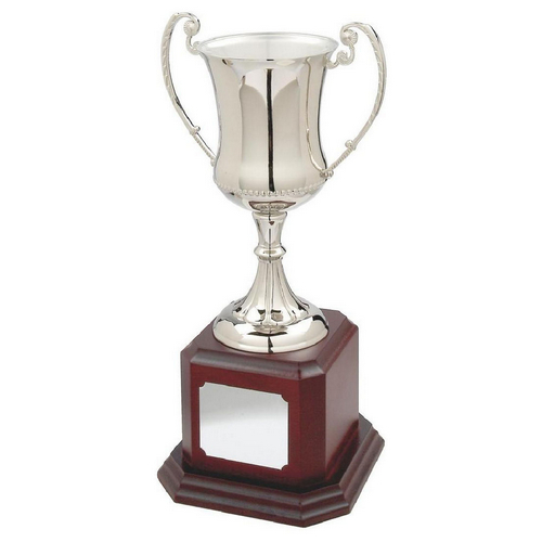 Nickel Plated Trophy Cup on Wood Base | 335mm | T.7563