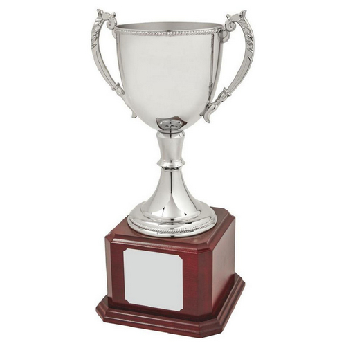 Nickel Plated Trophy Cup on Wood Base | 400mm | T.8607