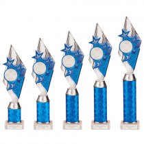 Pizzazz Plastic Tube Trophy | Silver & Blue | 325mm | S7