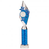 Pizzazz Plastic Tube Trophy | Silver & Blue | 400mm | S7