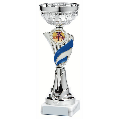 Foxie Silver & Blue Bowl Trophy | Metal Bowl | 215mm | S7