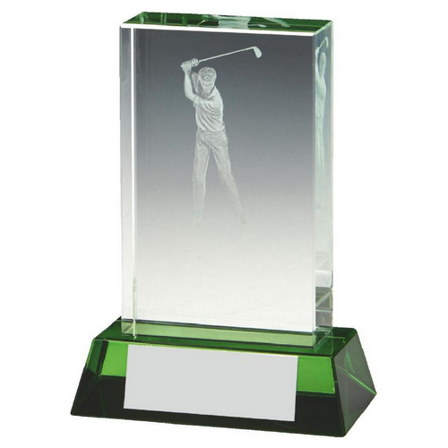 Jade Glass Golf Trophy with Green Base (In Presentation Case) | 100mm | S6