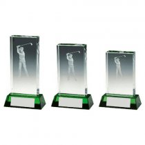 Jade Glass Golf Trophy with Green Base (In Presentation Case) | 100mm | S6