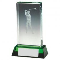 Jade Glass Golf Trophy with Green Base (In Presentation Case) | 115mm | S6