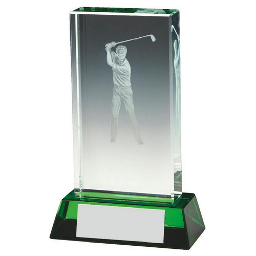 Jade Glass Golf Trophy with Green Base (In Presentation Case) | 115mm | S6