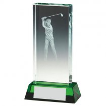 Jade Glass Golf Trophy with Green Base (In Presentation Case) | 130mm | S6