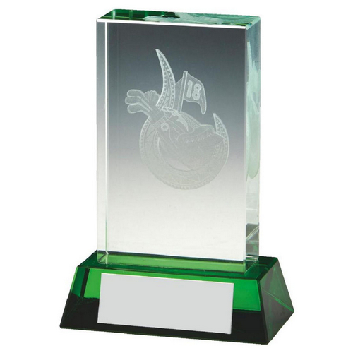 Jade Glass Golf Trophy with Green Base (In Presentation Case) | 100mm | S6