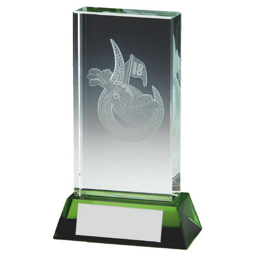 Jade Glass Golf Trophy with Green Base (In Presentation Case) | 115mm | S6