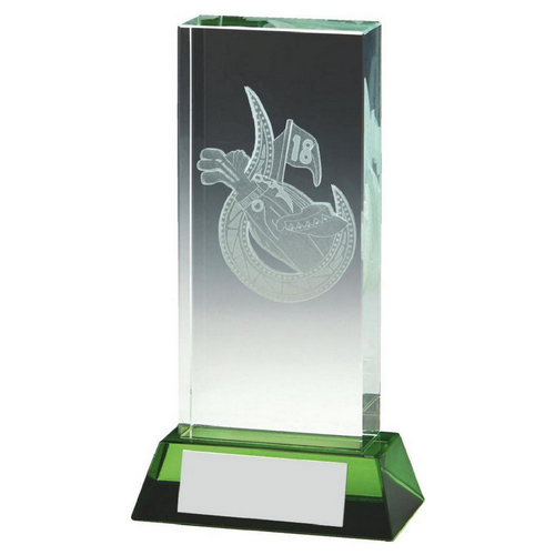 Jade Glass Golf Trophy with Green Base (In Presentation Case) | 130mm | S6