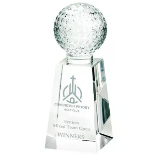 Crystal Golf Ball Column Trophy (In Presentation Case) | 160mm | S24