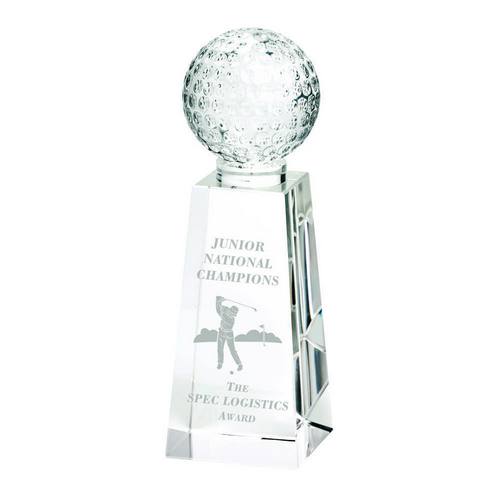 Crystal Golf Ball Column Trophy (In Presentation Case) | 190mm | S24