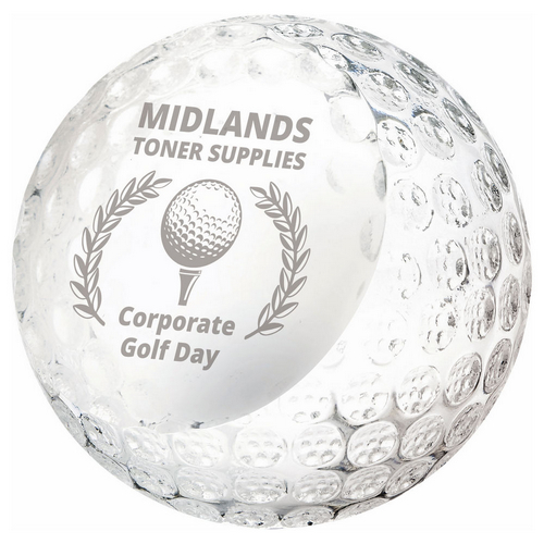 Crystal Golf Ball Trophy with personalisation panel | 60mm |