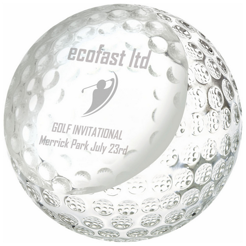 Crystal Golf Ball Trophy with personalisation panel | 100mm |