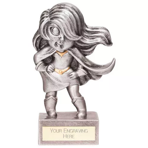 Superhero Female Trophy | Antique Silver | 100mm | G5, Buy Online in UK