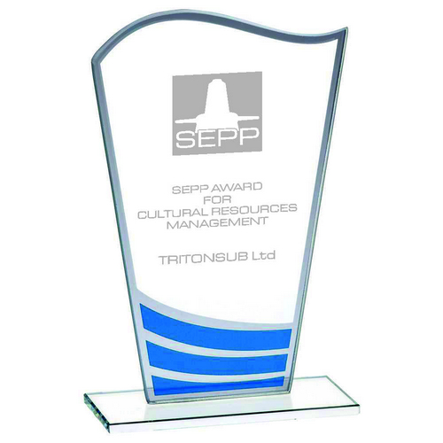 Clear Blue Wave Glass Trophy | 180mm | 4mm Thick