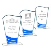 Clear Blue Wave Glass Trophy | 180mm | 4mm Thick
