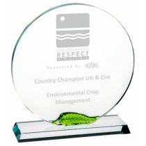 Clear Glass Trophy with Green Leaf | 170mm | 10mm Thick