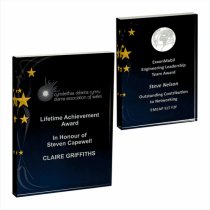 Rectangular Glass Trophy | Black Background with Gold Stars | 160 x 120mm