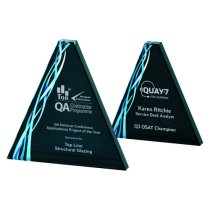Triangular Blue Glass Trophy | Black Background | 160mm | 20mm Thick