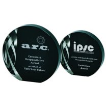 Circular Silver Glass Trophy | Black Background | 140mm | 20mm Thick
