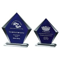 Clear/Blue Glass Diamond Stand Trophy | 160mm | 10mm Thick