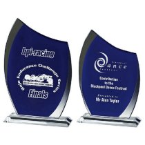 Clear/Blue Glass Curve Trophy | 235mm | 10mm Thick