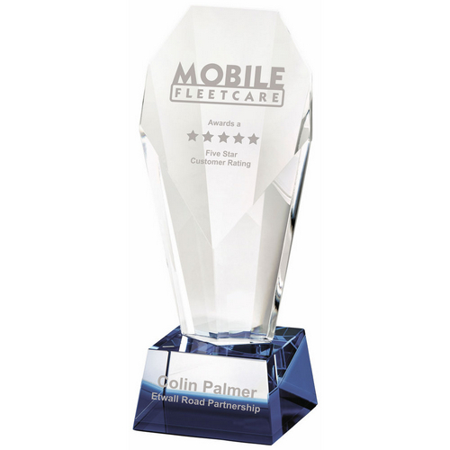 Crystal Trophy with Blue Tint | 190mm