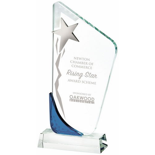 Silver Star/Clear Blue Glass Trophy | 260mm | 10mm Thick