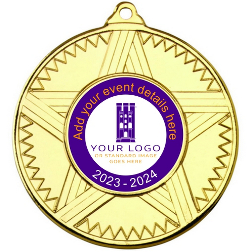 Personalised Striped Star Medal | Gold | 50mm