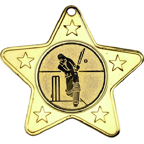 Cricket Star Shaped Medal | Gold | 50mm