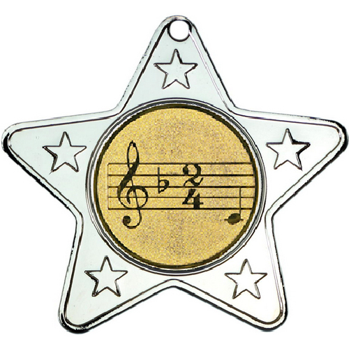 Music Star Shaped Medal | Silver | 50mm