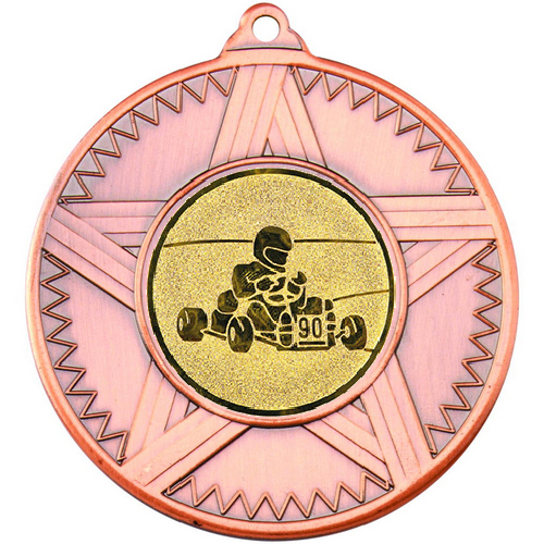Go Kart Striped Star Medal | Bronze | 50mm