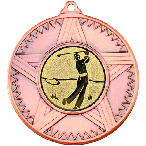 Golf Striped Star Medal | Bronze | 50mm