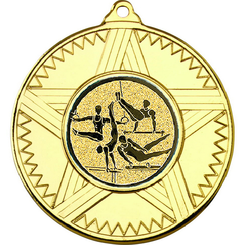 Gymnastics Striped Star Medal | Gold | 50mm