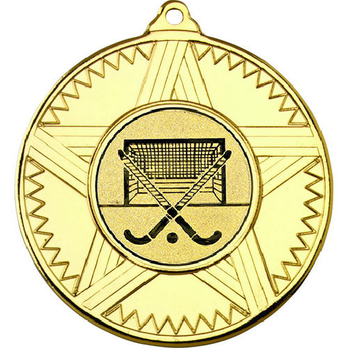 Hockey Striped Star Medal | Gold | 50mm