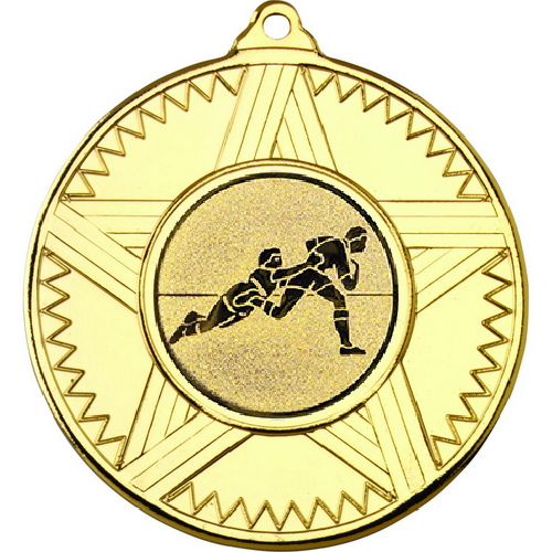 Rugby Striped Star Medal | Gold | 50mm