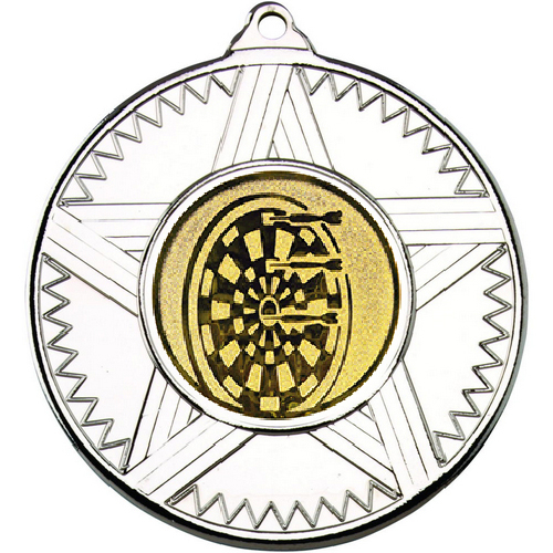 Darts Striped Star Medal | Silver | 50mm