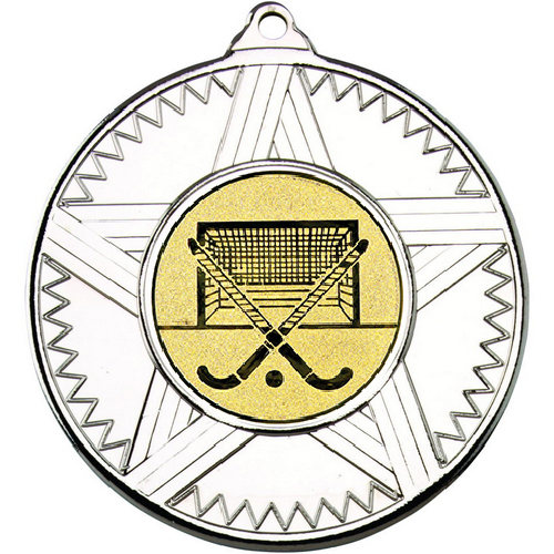 Hockey Striped Star Medal | Silver | 50mm