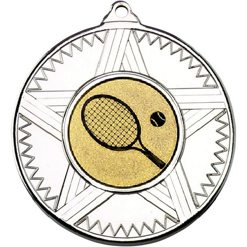 Tennis Striped Star Medal | Silver | 50mm