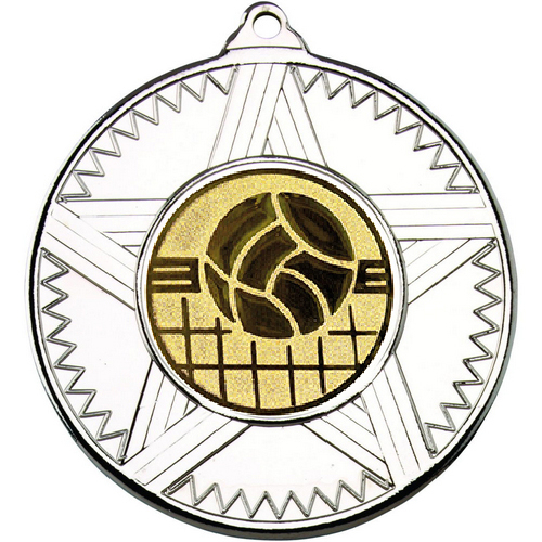 Volleyball Striped Star Medal | Silver | 50mm