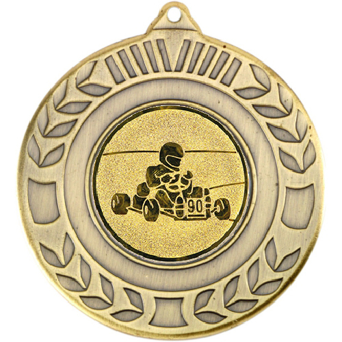 Go Kart Wreath Medal | Antique Gold | 50mm
