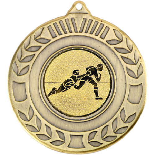 Rugby Wreath Medal | Antique Gold | 50mm
