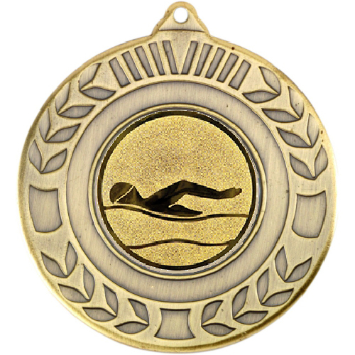Swimming Wreath Medal | Antique Gold | 50mm