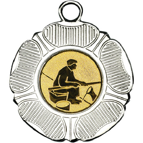 Fishing Tudor Rose Medal | Silver | 50mm