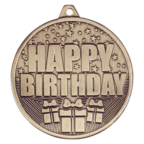 Cascade Happy Birthday Iron Medal | Antique Gold | 50mm