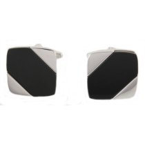 Black Onyx & Silver Cuff Links in Personalised Silver Box